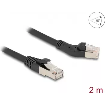 Kabel sieciowy DeLOCK RJ45 Cat.6A 45° lewy kątowy – prosty 2m czarny