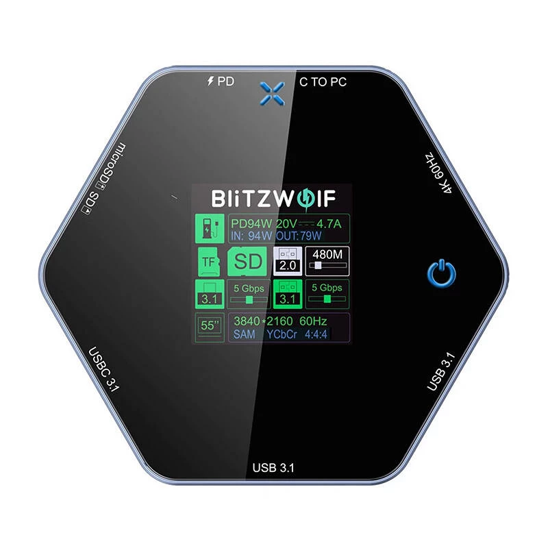 Stacja dokująca BlitzWolf BW-TH16 8w1 USB 100W z inteligentnym wyświetlaczem LCD