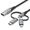 Kabel Vention USB 2.0 A męski do 3-w-1 Micro-B&USB-C&Lightning męski 1M szary stop aluminium typ
