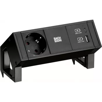 Bachmann DESK2 1x CEE7/3 USB A/C Charger Czarny (902.9109)