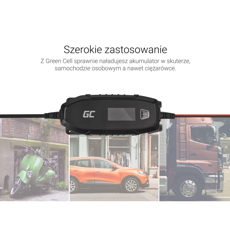 zielony Cell Ładowarka do akumulatorów 6V 12V 4A z funkcją diagnostyki