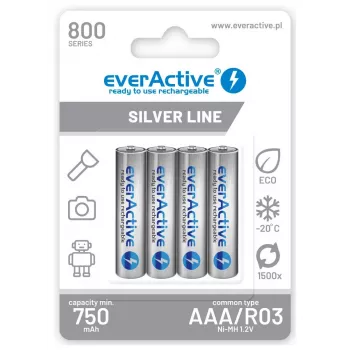 Akumulatorki AAA NiMH everActive EVHRL03-800 – 1,2 V, 4 szt., cylindryczne 44,5×10,5 mm