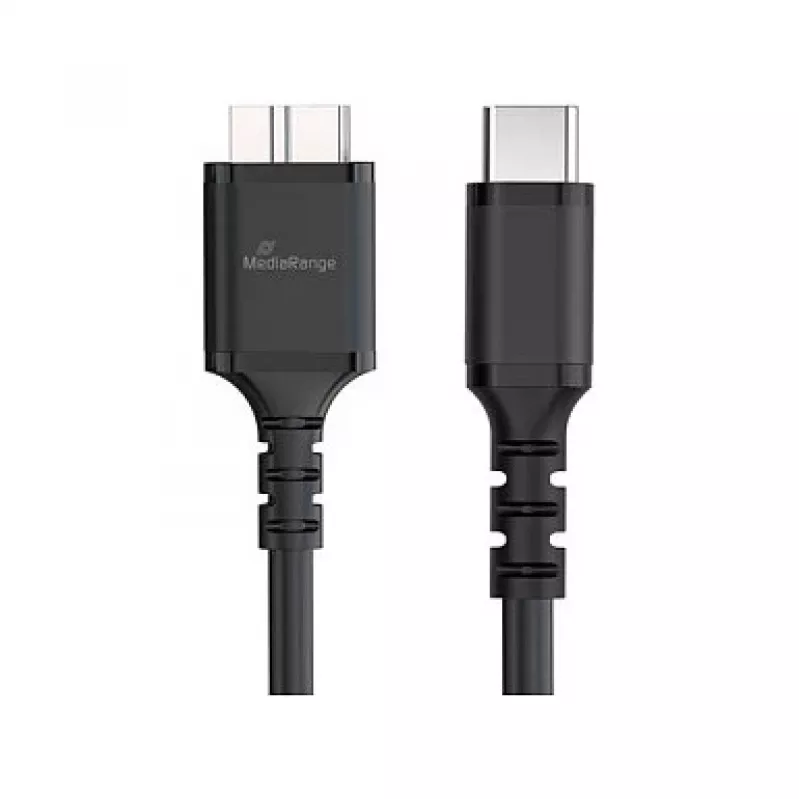 Kabel USB MediaRange MRCS257 0,5 m — Micro-USB B na USB-C, USB 3.2 Gen 1 (5 Gbit/s), czarny