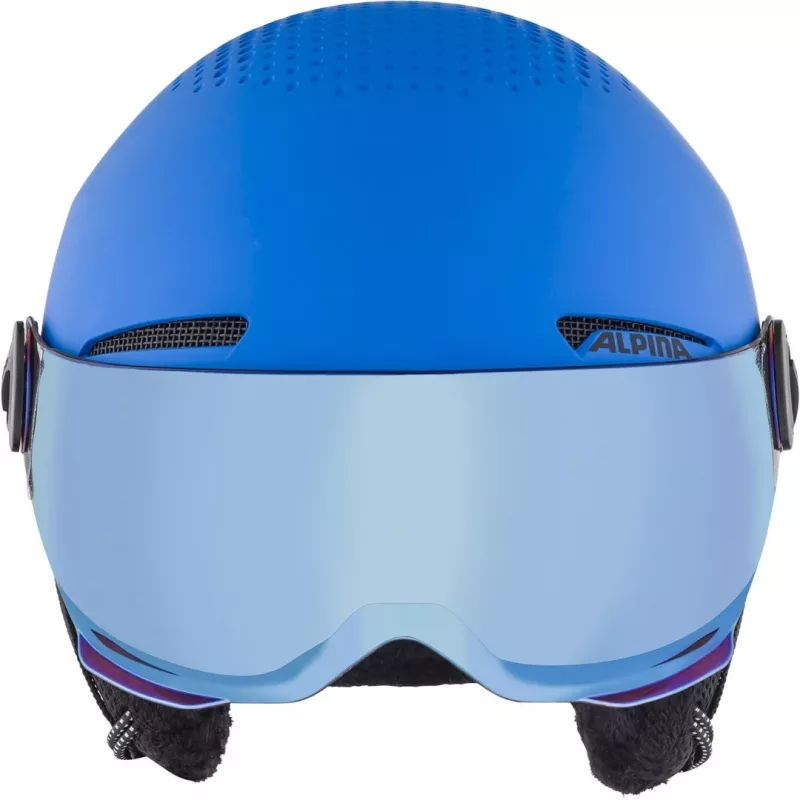 Kask ALPINA ZUPO VISOR QLite — kask narciarski dla dzieci, twarda skorupa, 54–58 cm, zintegrowany wizjer, Run System Ergo Snow