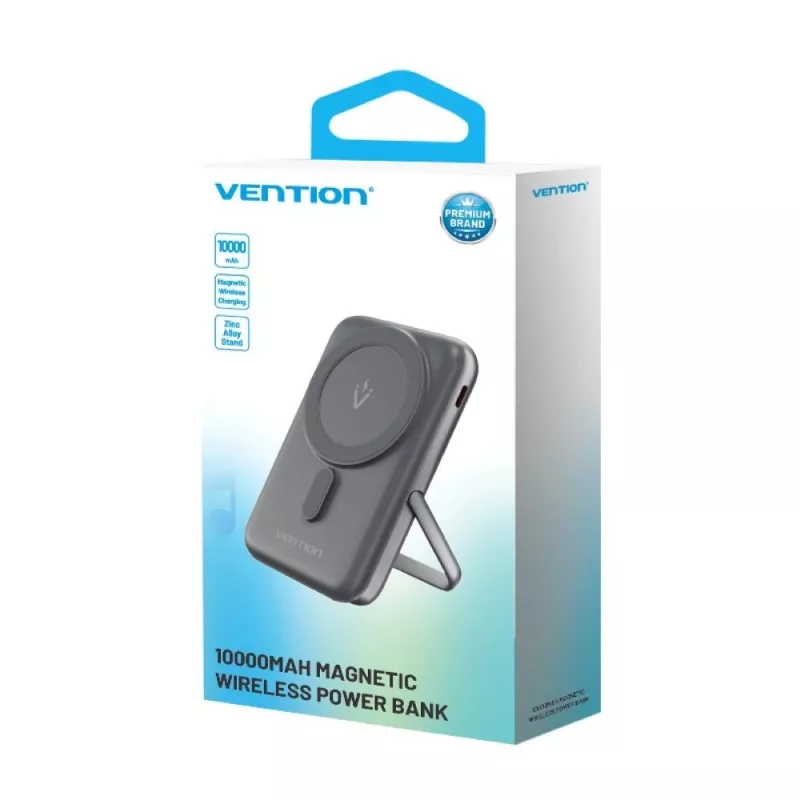 Power bank Vention 10000mAh Magnetic Wireless 20W, 1×USB-C, ładowanie bezprzewodowe, czarny