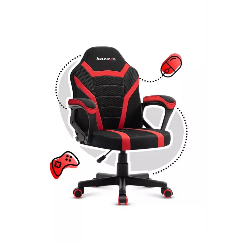 Fotel gamingowy dla dzieci Huzaro Ranger 1.0 Czerwony Mesh, czarny, czerwony