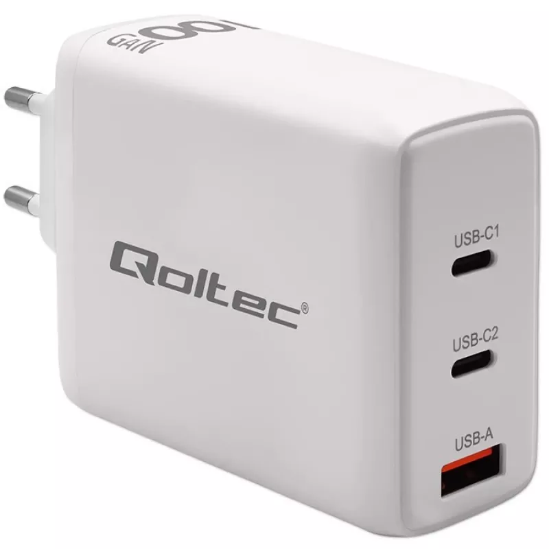 Ładowarka QOLTEC 100W GaN USB-C Dual PD 5–20V 1,5–5A, 2×USB-C