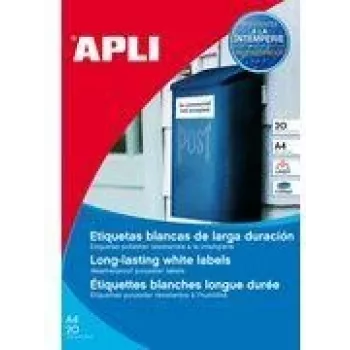 Etykiety do drukarki APLI 01228 Białe Poliester A4 210x297mm 20 arkuszy