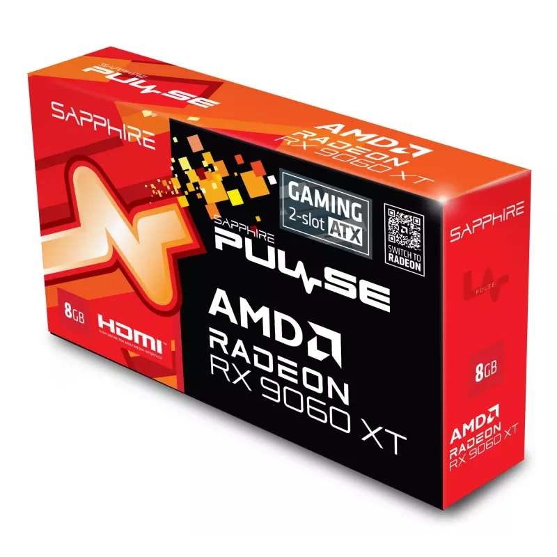 Karta graficzna Sapphire Radeon RX 9060 XT — 8 GB GDDR6, 128-bitowa, PCIe x16 5.0, chłodzenie z dwoma wentylatorami