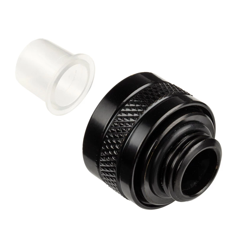 Złączka Alphacool 17471 — mosiężna czarna, Ø22 mm, wysokość 20 mm