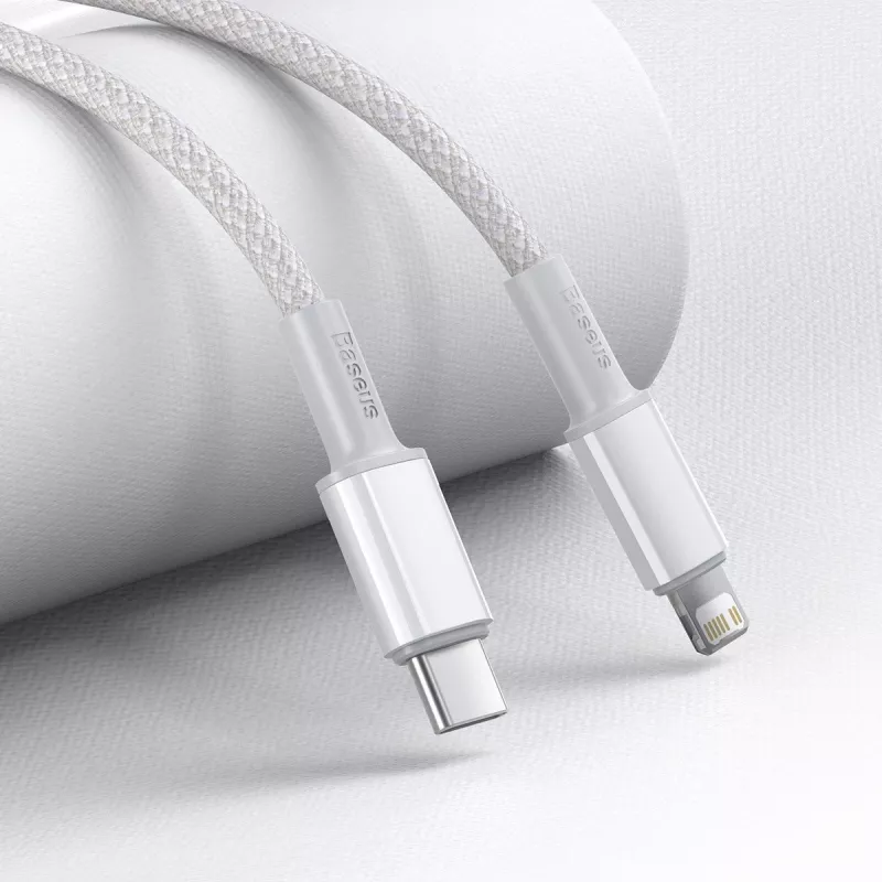 Przewód Baseus High Density Braided USB-C na Lightning, 20W, PD, 2m (biały)