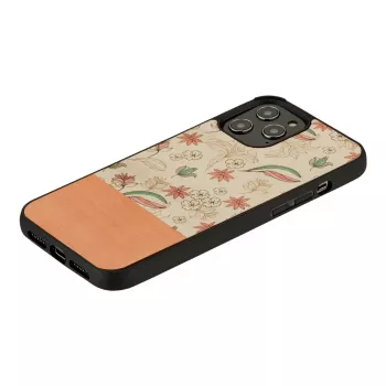 Etui ochronne na telefon man and wood do iPhone 12 Pro Max — różowy kwiat na czarnym