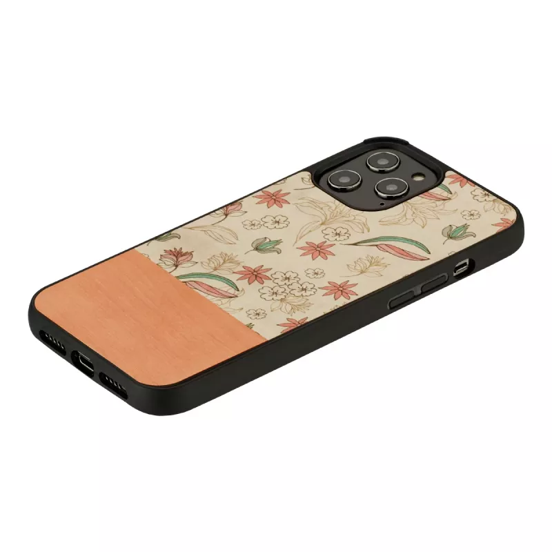 Etui ochronne na telefon man and wood do iPhone 12 Pro Max — różowy kwiat na czarnym