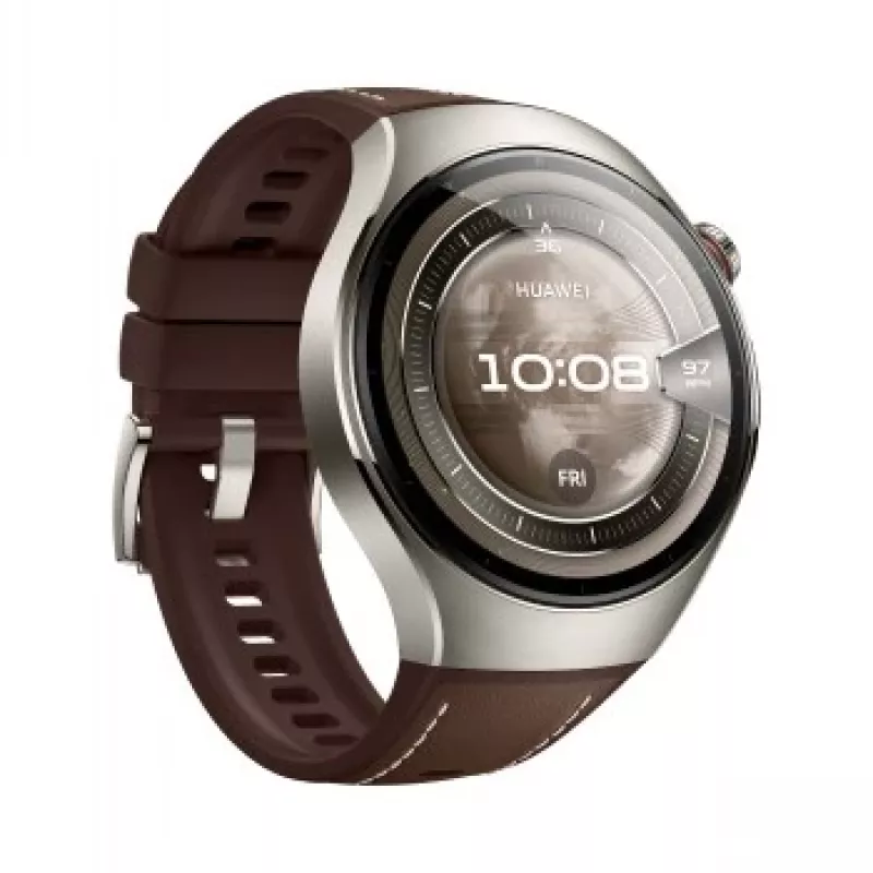Smartwatch HUAWEI WATCH 5 Classic 46 mm, 1.38 cal AMOLED 466×466, ekran dotykowy, GPS, srebrna koperta, brązowy pasek