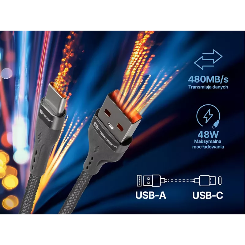 Kabel Tracer 47487 USB A - Type C M/M 1m Szary