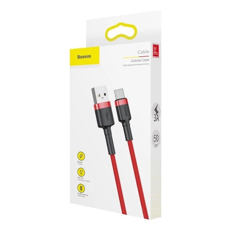 Kabel USB 2.0 A na USB-C Baseus CATKLF-B09 1m QC3.0 nylonowy pleciony czerwony, szybkie ładowanie i synchronizacja danych