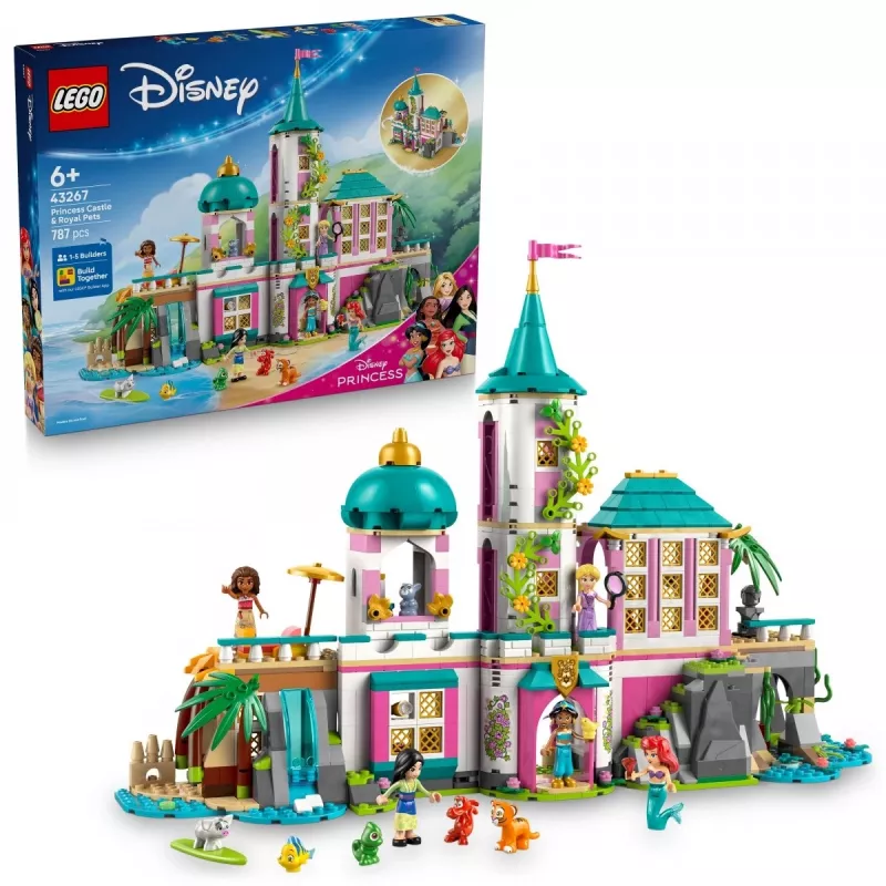 LEGO Disney Princess Castle and Royal Pets building set 43267 — 787 elementów, 5 minifigurek, wiek 6+, 320×460×100 mm