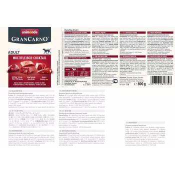 Mokra karma dla psów Animonda GranCarno Multi Meat Cocktail 800 g — wołowina, kurczak, dziczyzna, serce, indyk, dorosłe psy