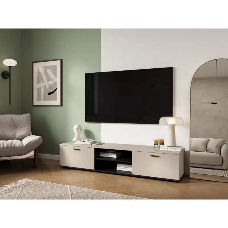 Szafka RTV Cama Meble SOHO 180x43x37 cm — blat w kolorze kaszmiru, czarna rama