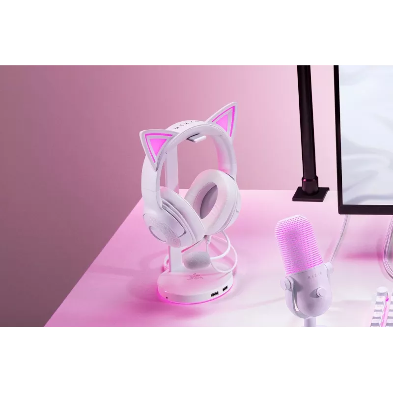 Zestaw słuchawkowy Razer Kraken Kitty V2 przewodowy USB typu A biały — wokółuszny, z pałąkiem nagłownym, 20–20000 Hz, kabel 2 m