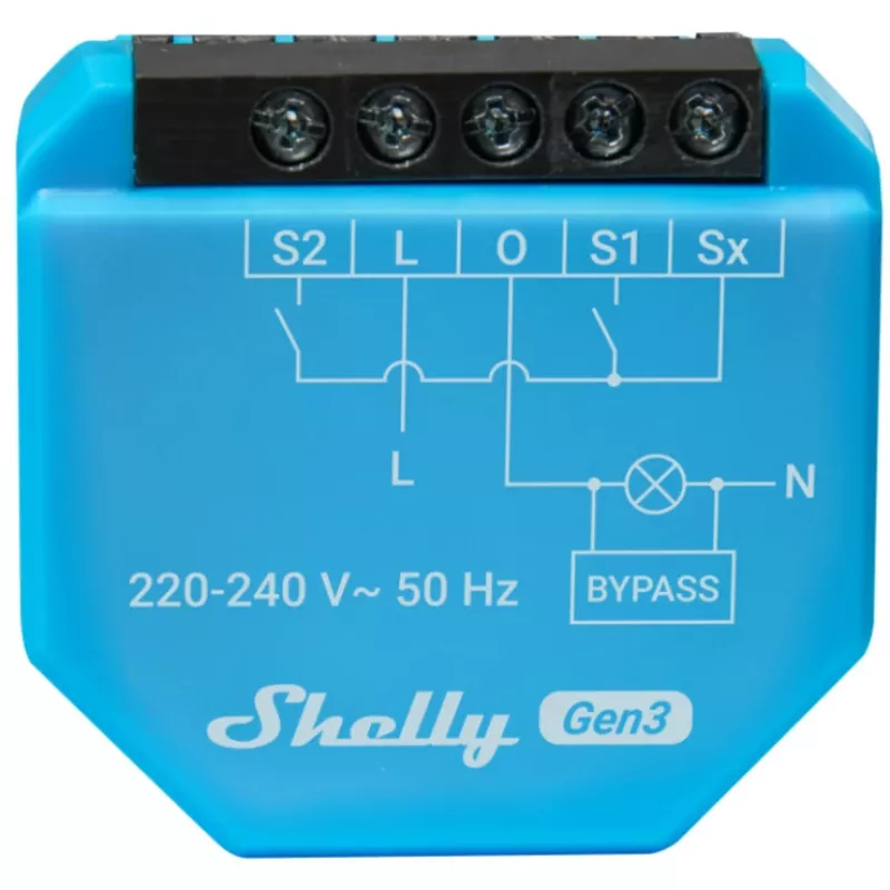 Kontroler oświetlenia WiFi Shelly Shelly_1L_Gen3 — 1-kanałowy moduł bez przewodu neutralnego, 220–240 V, Wi‑Fi/Bluetooth, 802.11 b/g/n