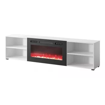 szafka RTV POLO 200x33x50.5 biały + kominek czarny