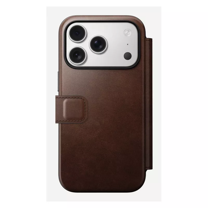Etui do telefonu Nomad Modern Leather Folio dla iPhone 17 Pro, skóra/aluminium, 16 cm (6,3 cala) brązowy, 4 kieszenie na karty