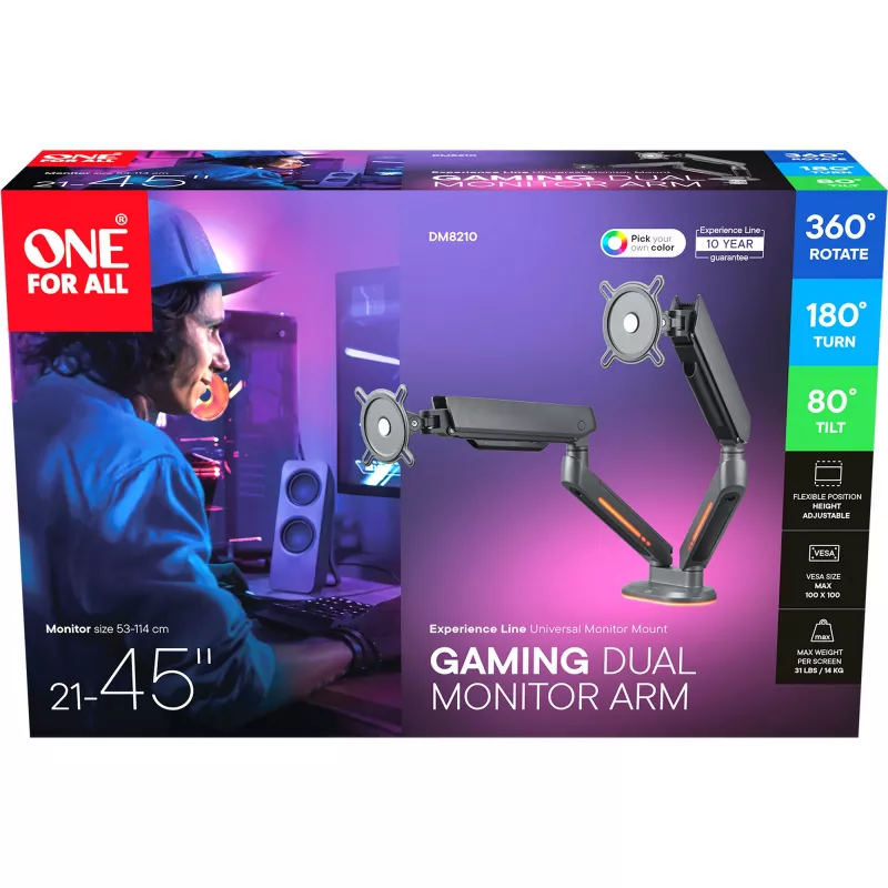 Uniwersalne podwójne ramię do monitora gamingowego (DM8210), szary uchwyt do monitora, RGB