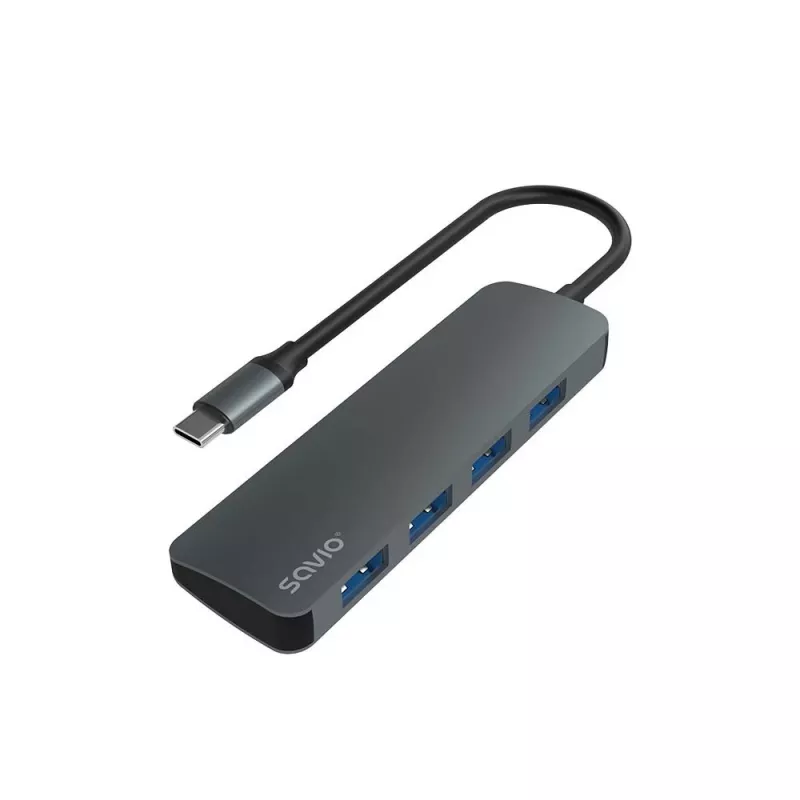 Hub USB SAVIO AK-54 — 4 x USB-A (USB 3.2 Gen 1), host USB-C, czarny