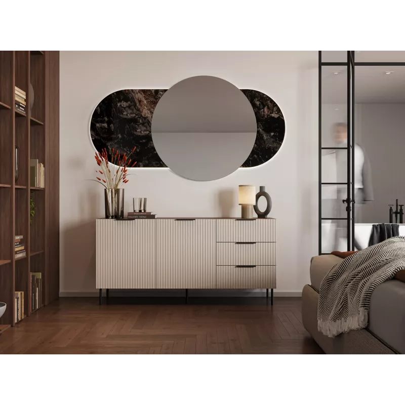 Komoda cama meble ALMERA 156×42×75 cm, orzech/cashmere, 3 szuflady, płyta wiórowa