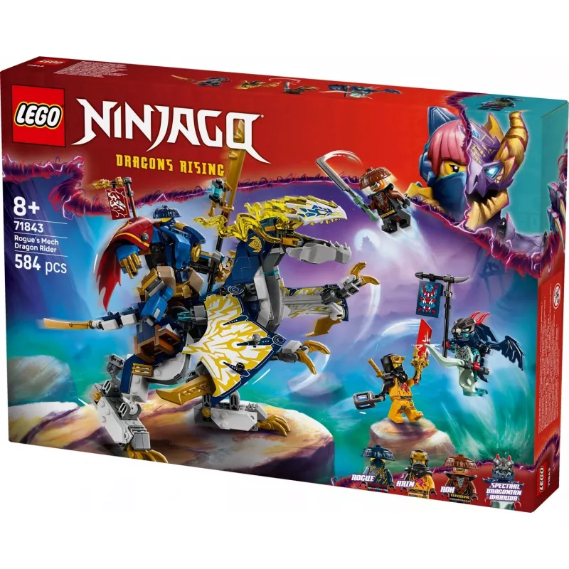 LEGO NINJAGO set 71843 Rogue’s Mech Dragon Rider — 584 szt., 4 minifigurki, wysokość modelu 190 mm