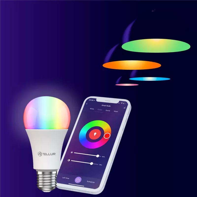 Inteligentna żarówka WiFi Tellur TLL331341 9W RGB Dimmer — Wi‑Fi RGB LED 9W, ściemnialna