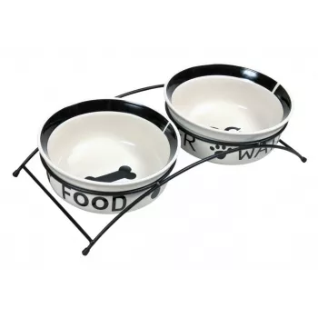 Ceramiczna miska dla psa Trixie MISKI 0,6 L, średnica 15 cm, czarna, antypoślizgowe nóżki, można myć w zmywarce, zestaw 2 szt.