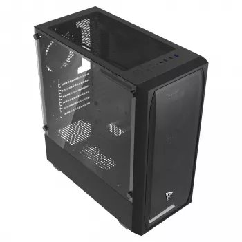 Obudowa PC SAVIO Noctis Flow — Cube Mini‑ITX/Micro‑ATX/ATX, 3x120mm przód, 1x120mm tył, 2x3.5 cala + 3x2.5 cala zatoki, hartowane szkło