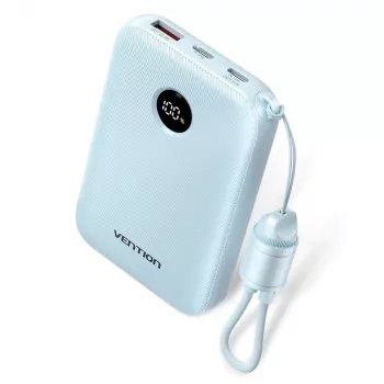 Power bank Vention 10000mAh 22,5 W — 2× USB‑C, 1× USB‑A, niebieski