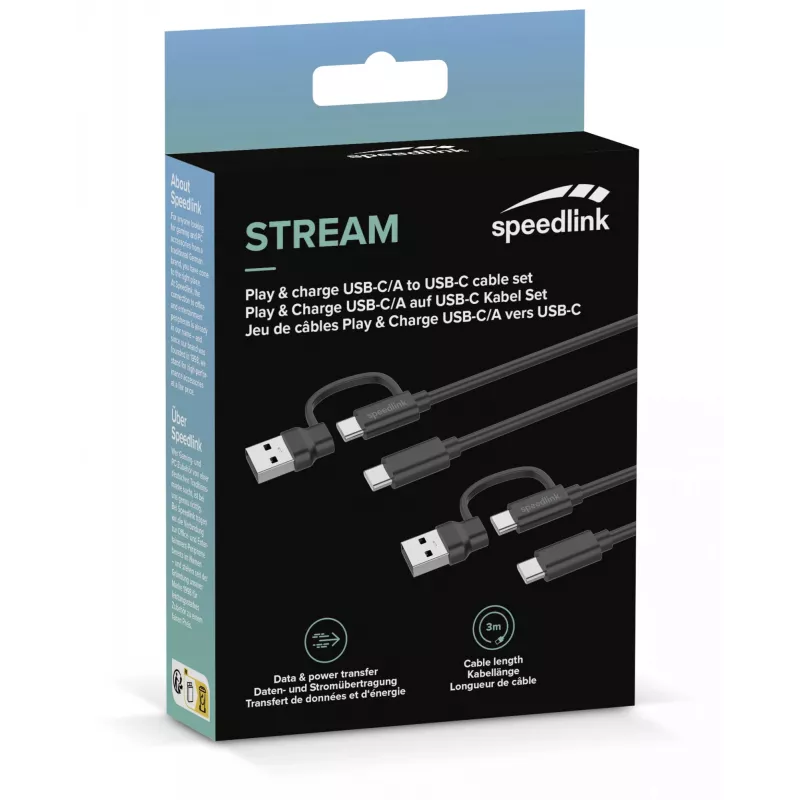 Kabel USB 3.2 Gen 1 (3.1 Gen 1) Speedlink SL-460101-BK, 3 m, USB A/USB C na USB C, czarny