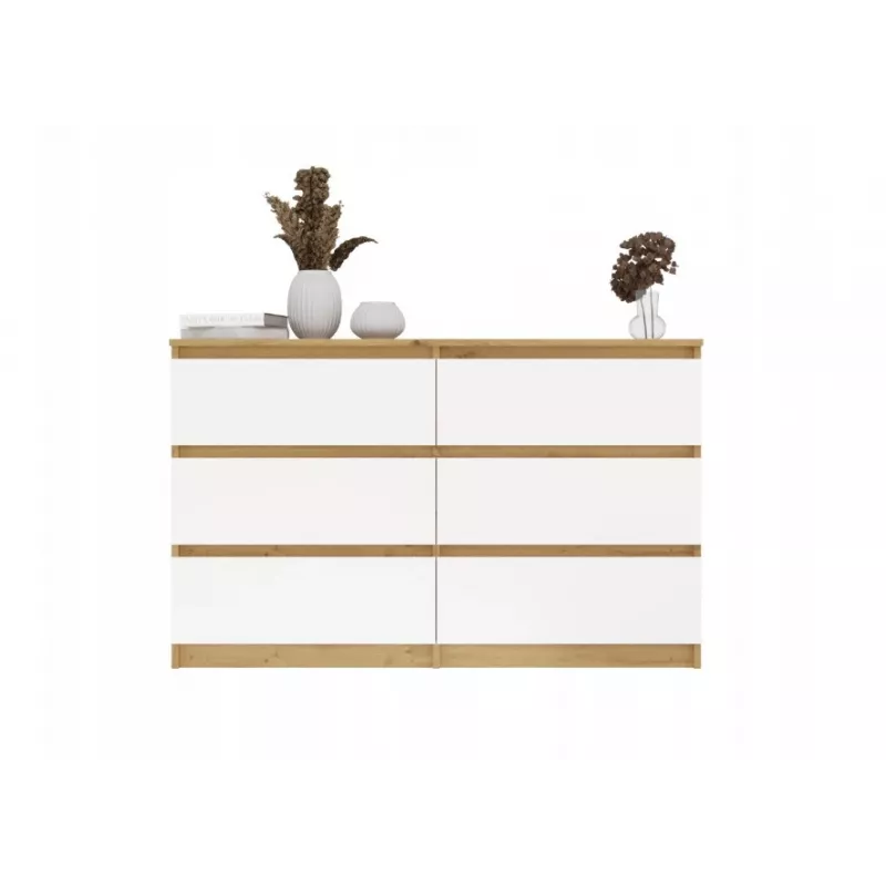 Komoda 6-szufladowa 120 cm Top E Shop Malwa — Dąb rzemieślniczy / Biały, Płyta wiórowa