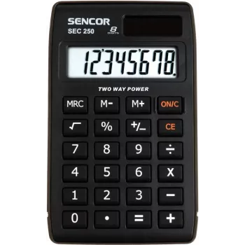 Kalkulator kieszonkowy SENCOR SEC 250, 8-cyfrowy wyświetlacz LCD, podwójne zasilanie