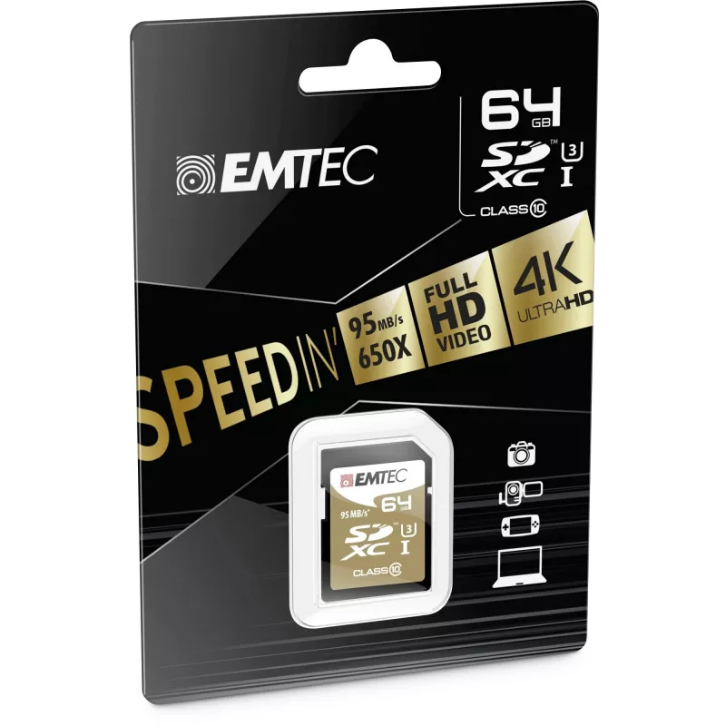 EMTEC Speedin - Karta pamięci flash - 64 GB - UHS Class 3 / Class10 - SDXC UHS-I (ECMSD64GXC10SP)