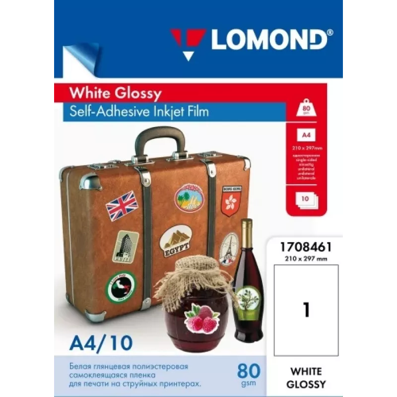 Samoprzylepna folia PET Lomond 1708461 A4 Biała błyszcząca, 10 arkuszy