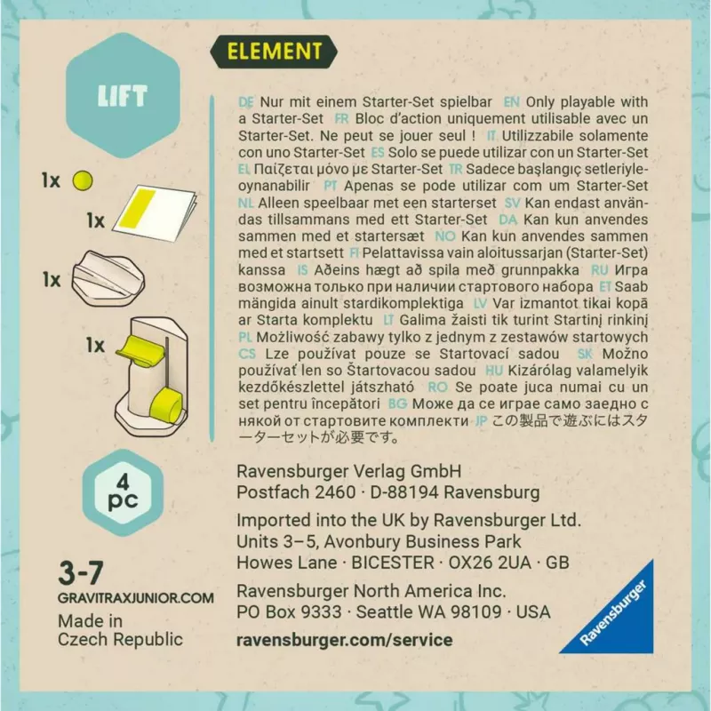 Zestaw toru kulkowego Ravensburger GraviTrax Junior Element Podnośnik, Tor