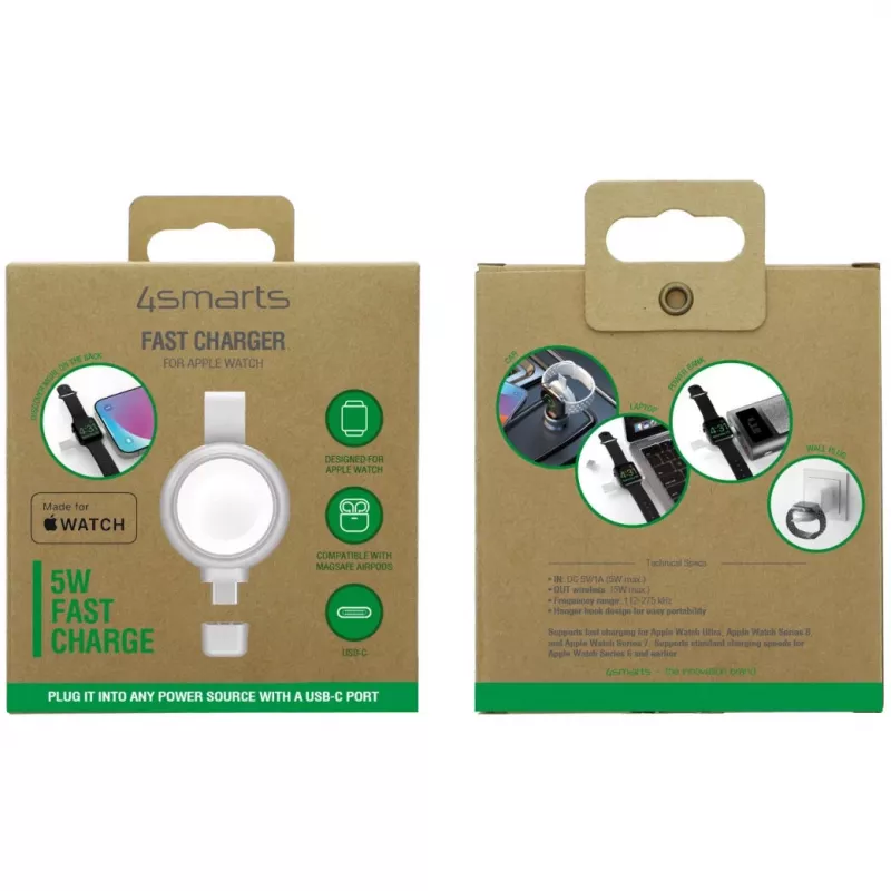 Ładowarka 4smarts QI2 Smartwatch Srebrna USB Bezprzewodowe Szybkie Ładowanie