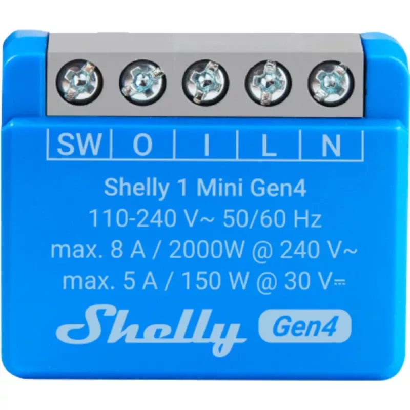 Inteligentny moduł przekaźnikowy Shelly 1 Mini Gen4, 1P 8A, Wi‑Fi/Matter/Zigbee/Bluetooth, 110–240V, kompaktowy (2 szt.)