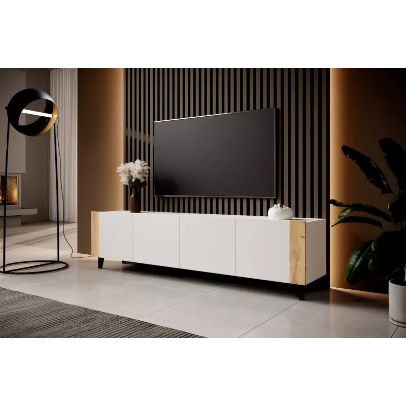 szafka RTV FARO 200x42x52 biały matowy + dąb craft