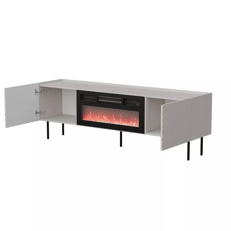 Szafka RTV cama meble LUCCA 180x40x59 cm, blat cashmere, kominek czarny