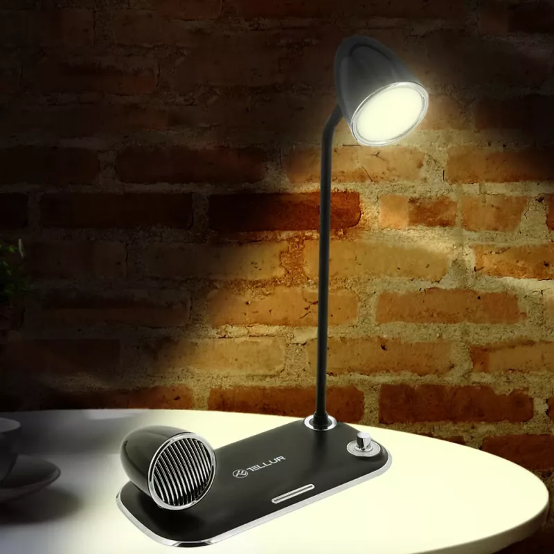 Lampa biurkowa Tellur TLL151361 z bezprzewodową ładowarką Qi i głośnikiem Bluetooth, regulowane oświetlenie