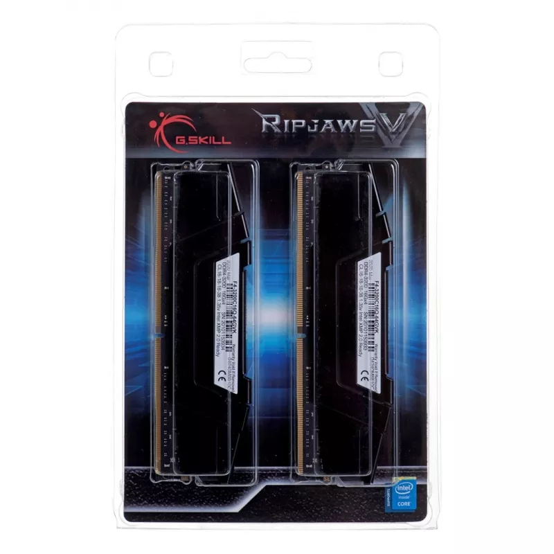 G.SKILL Ripjaws V Series (Intel XMP) DDR4 RAM 64GB (4x16GB) 3200MT/s CL16-18-18-38 1.35V Desktop Computer Memory UDIMM - Czarny (F4-3200C16Q-64GVK)