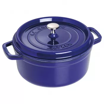 Staub 24 cm okrągły garnek żeliwny ciemnoniebieski