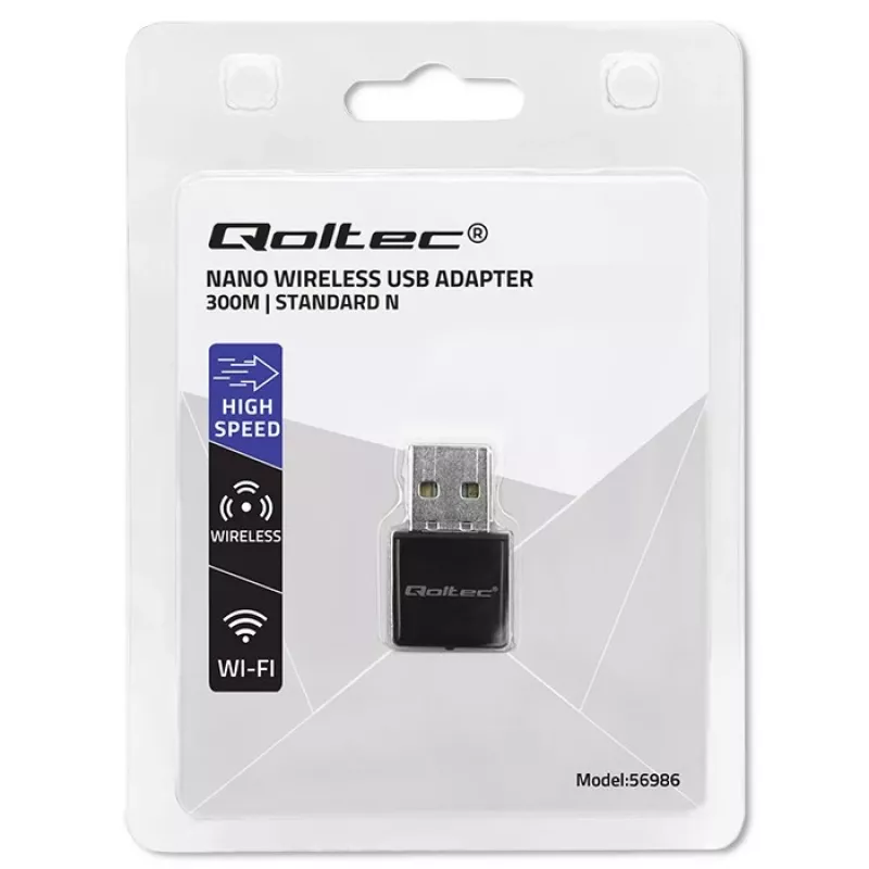 Adapter USB Wi‑Fi QOLTEC NANO 56986 — mini N, USB 2.0, 802.11n