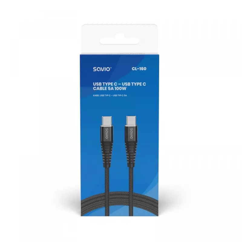 Kabel USB Savio CL-160 2 m USB 2.0 USB C - USB C Czarny